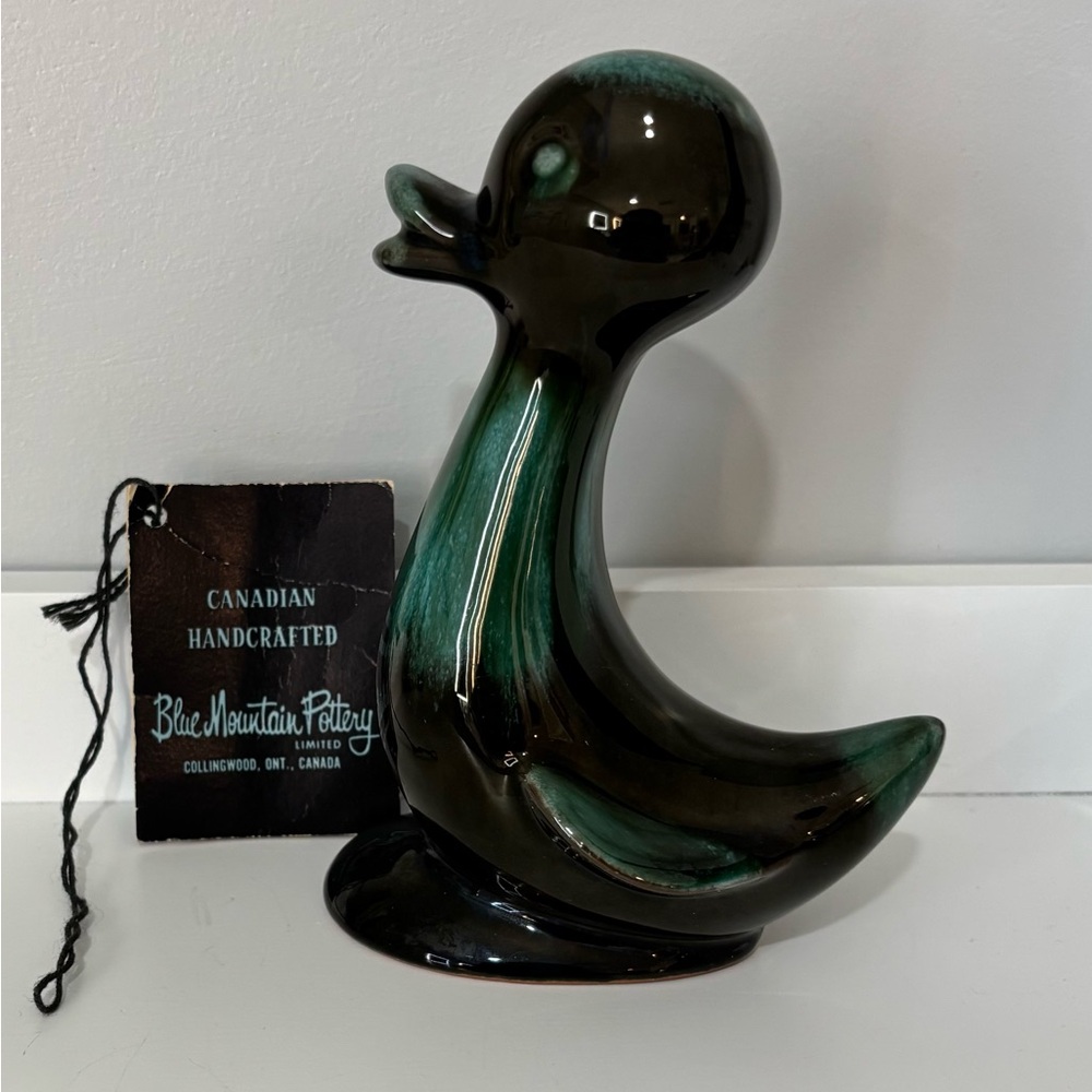 Vintage Blue mountain pottery Teal Glaze Duck Figurine Collectible Mid Century